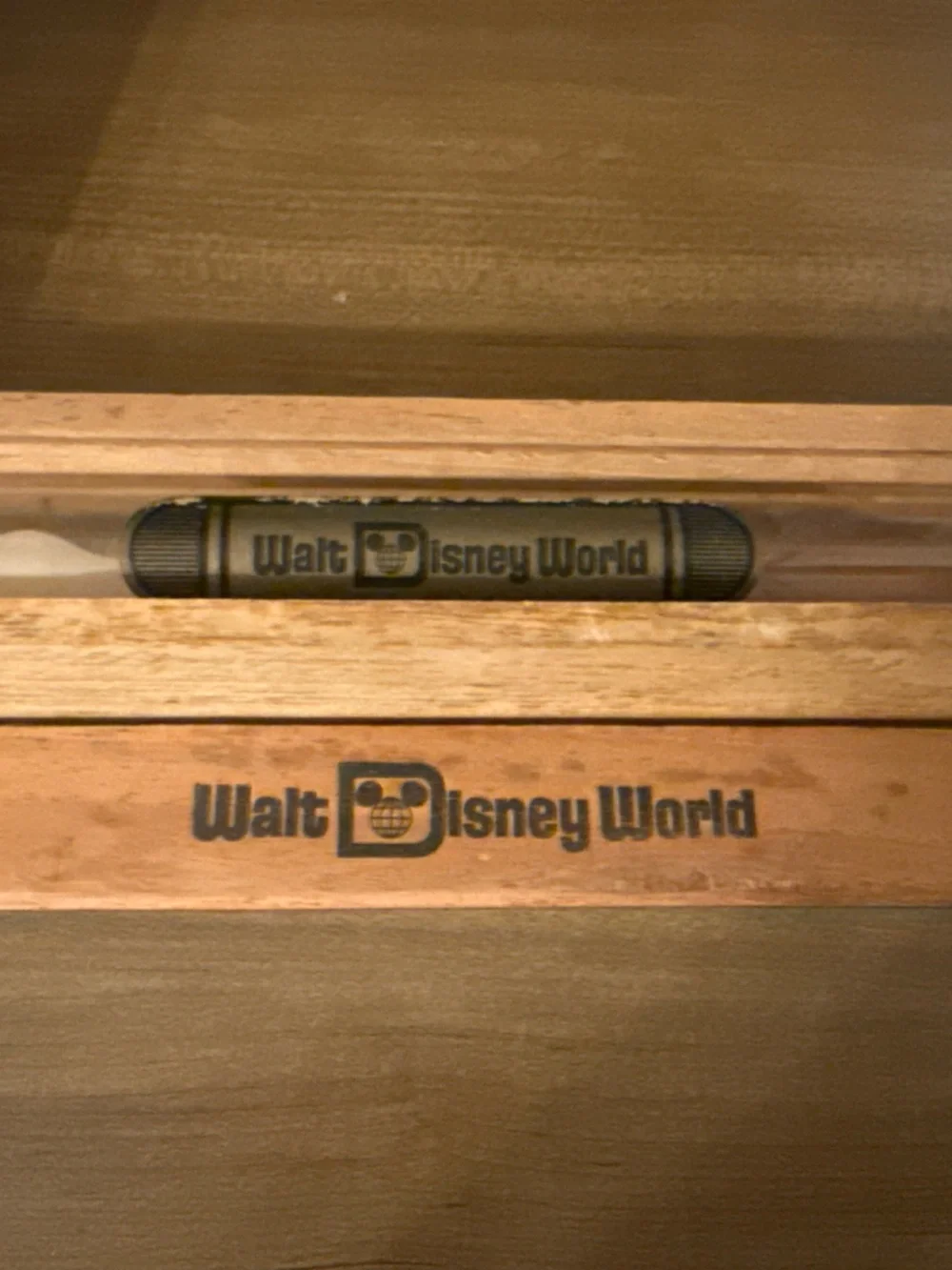 Vintage Disney World Wooden Single Cigar Box With Glass Cigar Tube